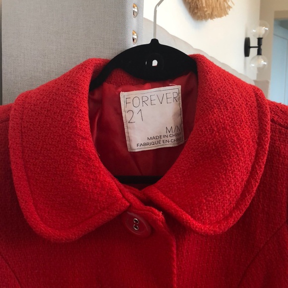 Red Collar Pea Coat - Picture 2 of 2